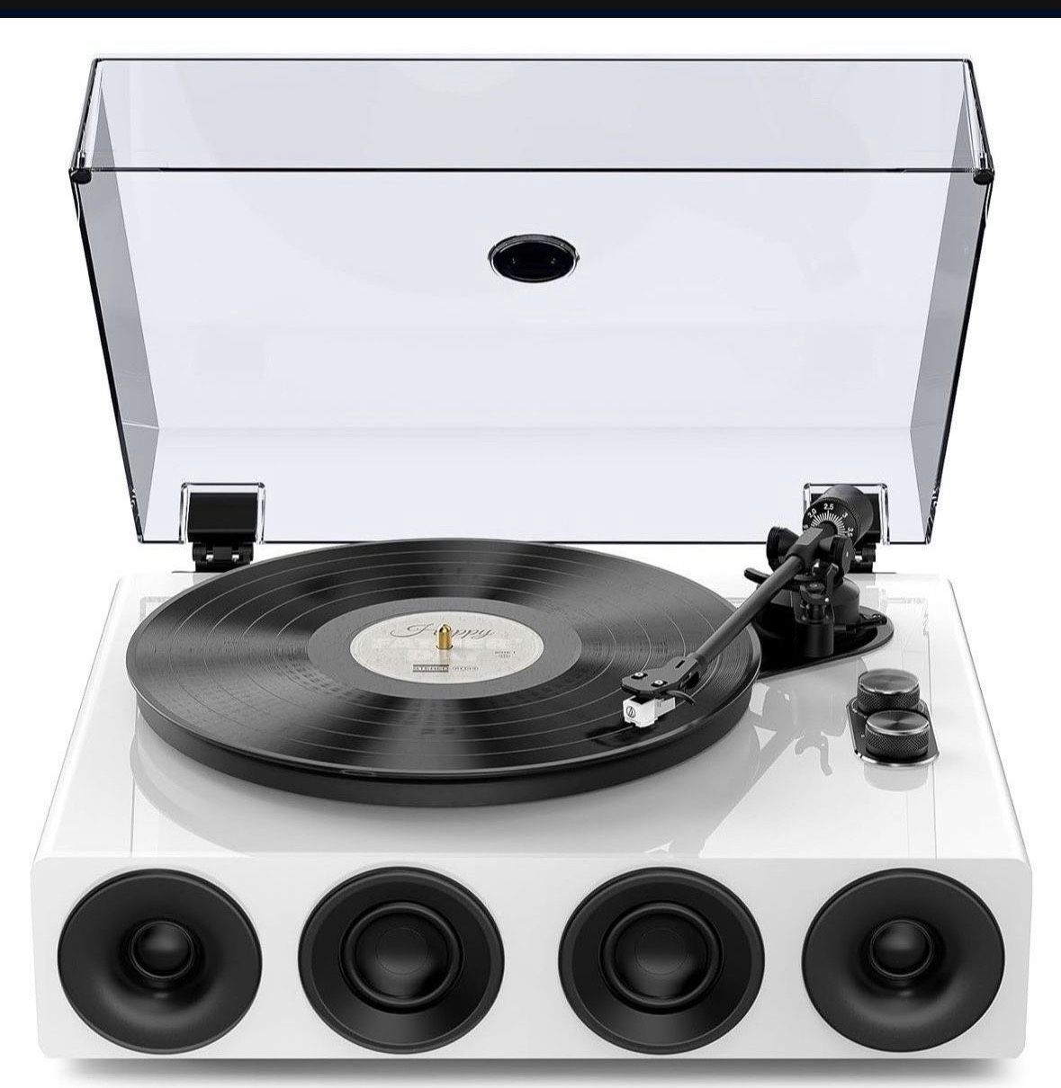 All-in-One Record Player with Wireless Input, High Fidelity Belt Drive Turntable with Built-in Speakers,