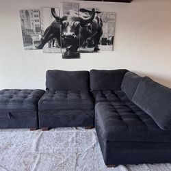 Black modular sectional sofa couch sala ottoma