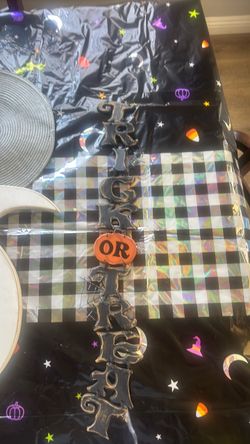 Trick or Treat Halloween Letter Banner Sign wood