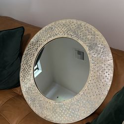 Sage green mosaic circular mirror