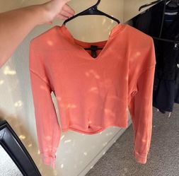 Size XS Coral Waffle Knit Crop Top Long Sleeve
