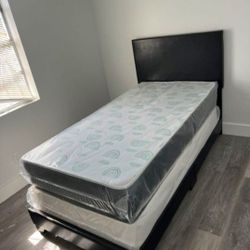 New TWIN SIZE BED FRAME WITH MATTRESS AND BOX SPRINGS 3pcs 