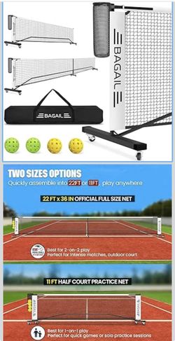 BAGAIL Portable Pickleball Net Set with Wheels, 22 FT Regulation Size & 11 FT Half Court Size 2-in-1 Pickle Ball Net with Ball Collector, Carry Bag, 4