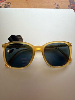 Persol PO3355S soft-square acetate sunglasses in miele/honey with blue lenses