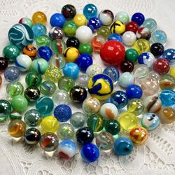 Jar of 100 Colorful Vintage & Collectible Marbles Retired Vacor + Jabos + More