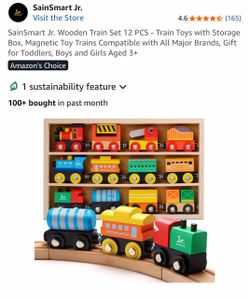 Wooden Train Set 12 PCS - Train Toys with Storage