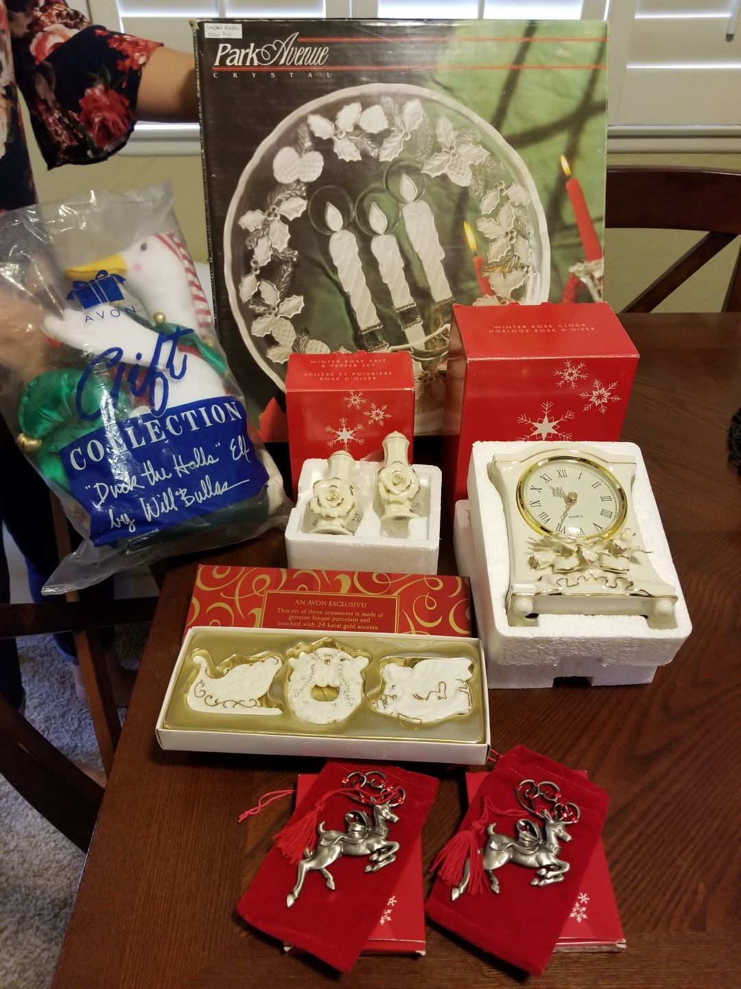 Christmas items. All brand new. Porcelain, pewter, glass.