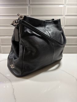 Womens Black Coach Phoebe Pebble Leather Silver Hardware Large Tote Bag Purse F34495