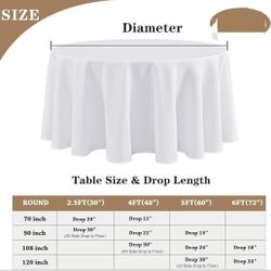 Round Ivory Tablecloths 108 Inches 5 Pieces