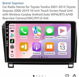 Car Radio Stereo for Toyota Tundra 2007-2013 Toyota Sequoia 2008-2019 10 inch Touch Screen Head Unit with Wireless Carplay Android Auto WiFi6/BT5.4/HD
