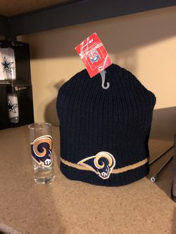 Los Angeles Rams beanie and shot glass