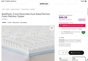 Twin 3” Memory Foam Mattress Topper