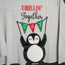 Womens 3XL Embroidered Holiday Chillin Together Joy Penguin Christmas Pajama Top