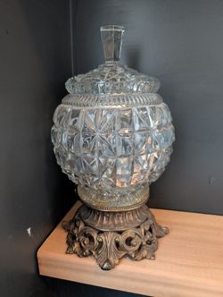 Vintage Crystal And Brass Clear Cut Glass Candy Dish 