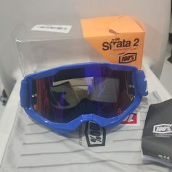 100% Strata 2 Goggles Blue w Red Blue Mirror Lens