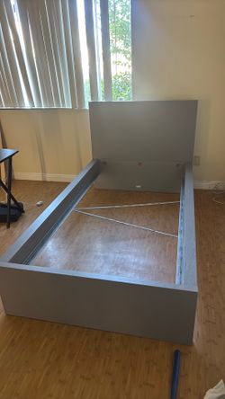 2 Modern Gray Twin Platform Bed Frame with Headboard