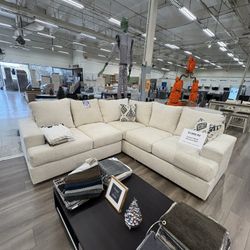 White Fabric 2pc Sectional With Accent Pillows 