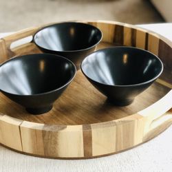 Set Of 3 Matte Black Rice Bowls