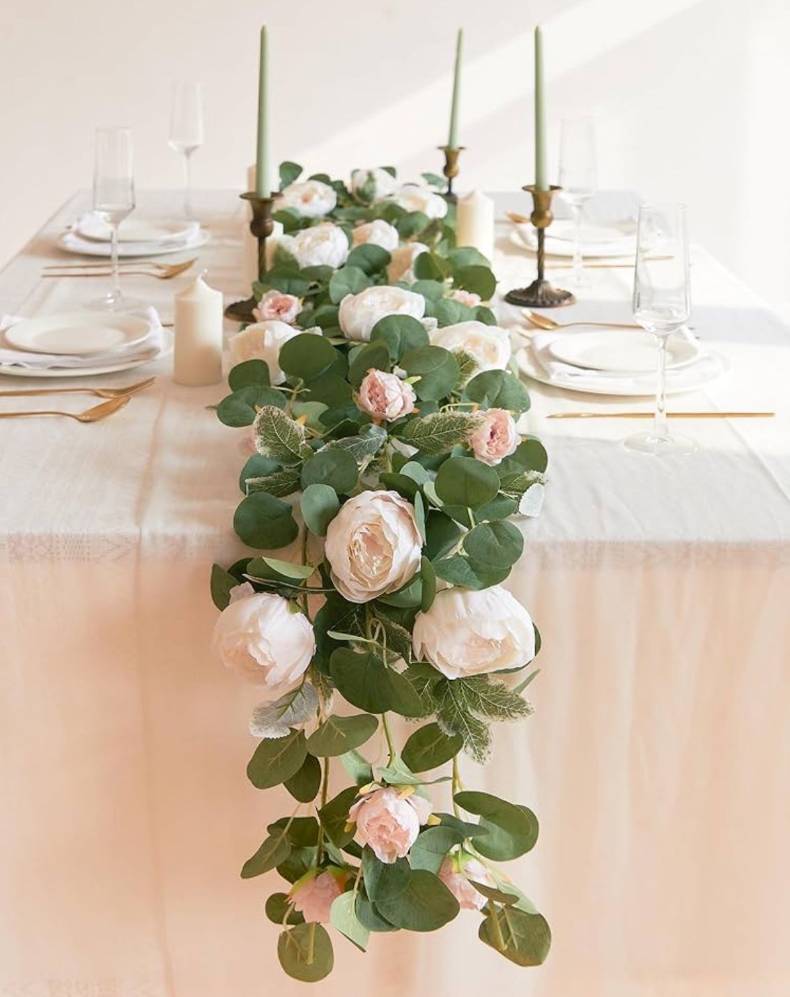 Artificial Pink or White Peony Eucalyptus Garland