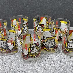 Vintage 1970’s  King/ Queen  Whiskey, Poker Glasses/ Lowball Rocks Glasses / Set Of 8  Very Rare Collectibles/ NEW
