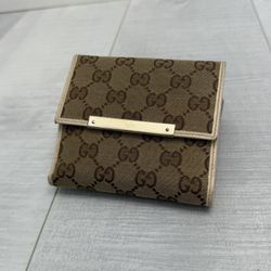 GUCCI W Hook Wallet GG Canvas Beige Canvas x Leather 