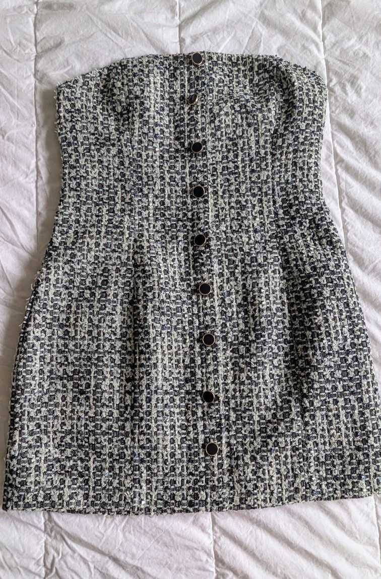BRAND NEW B&W Speckled Elegant Tweed Dress