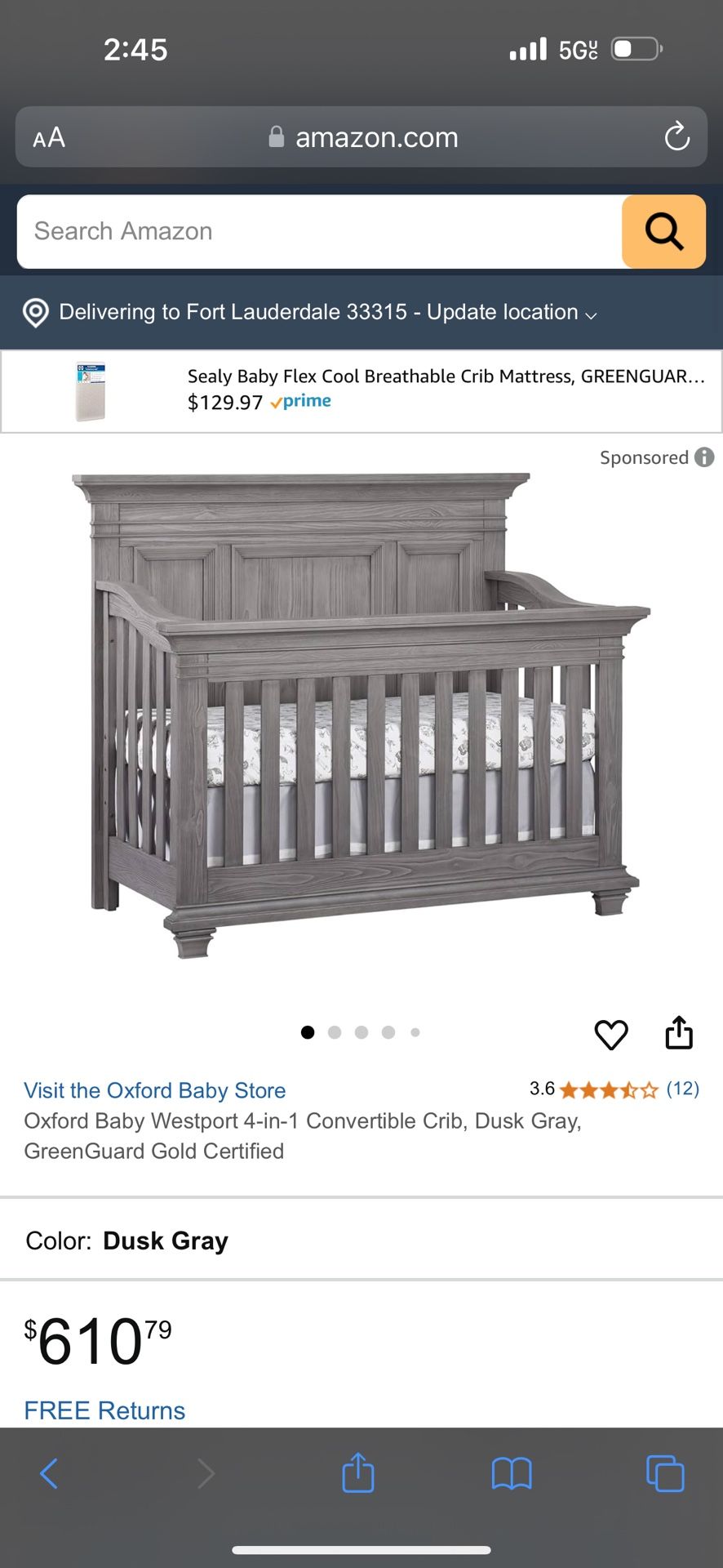 Oxford Baby Westport 4-in-1 Convertible Crib