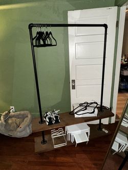 Industrial clothing rack and shoe storage