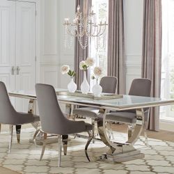 5-PIECE RECTANGULAR GLASS TOP DINING TABLE SET GREY- FINANCE AVAILABLE 