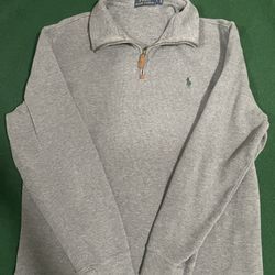 Polo Ralph Lauren Sweatshirt Mens Large Grey Pullover 1/4 Zip Green Pony