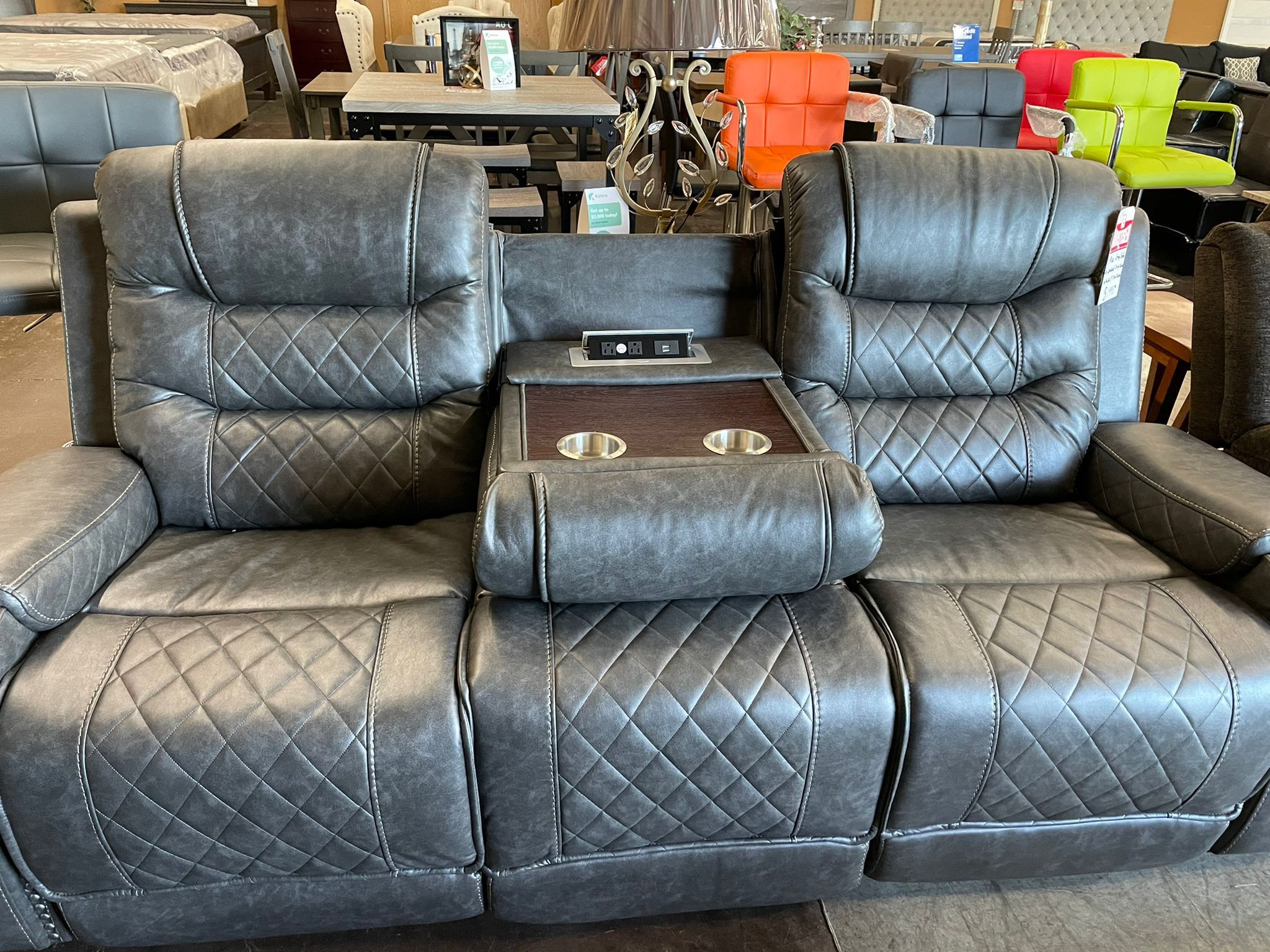 Piece Gray Microfiber Reclining Sofa and Loveseat with USB and