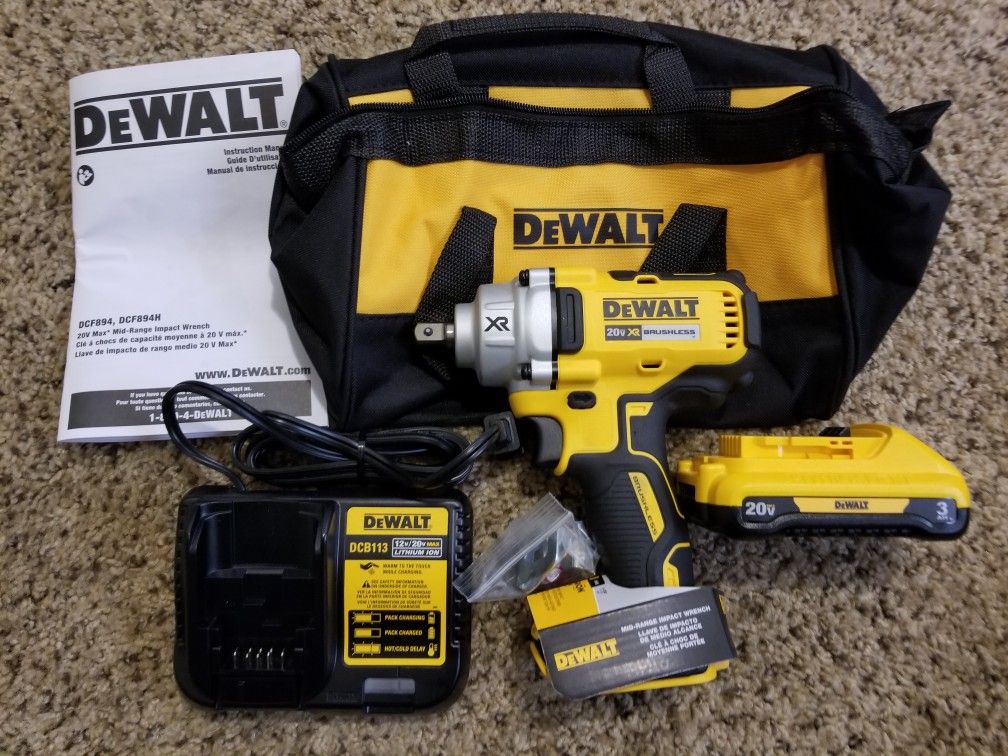 Dewalt 20-Volt MAX XR Lithium-Ion Cordless Brushless 1/2 in. Impact Wrench with Detent Pin Anvil Starter Kit