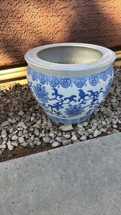 Blue and White Ceramic Porcelain Planter