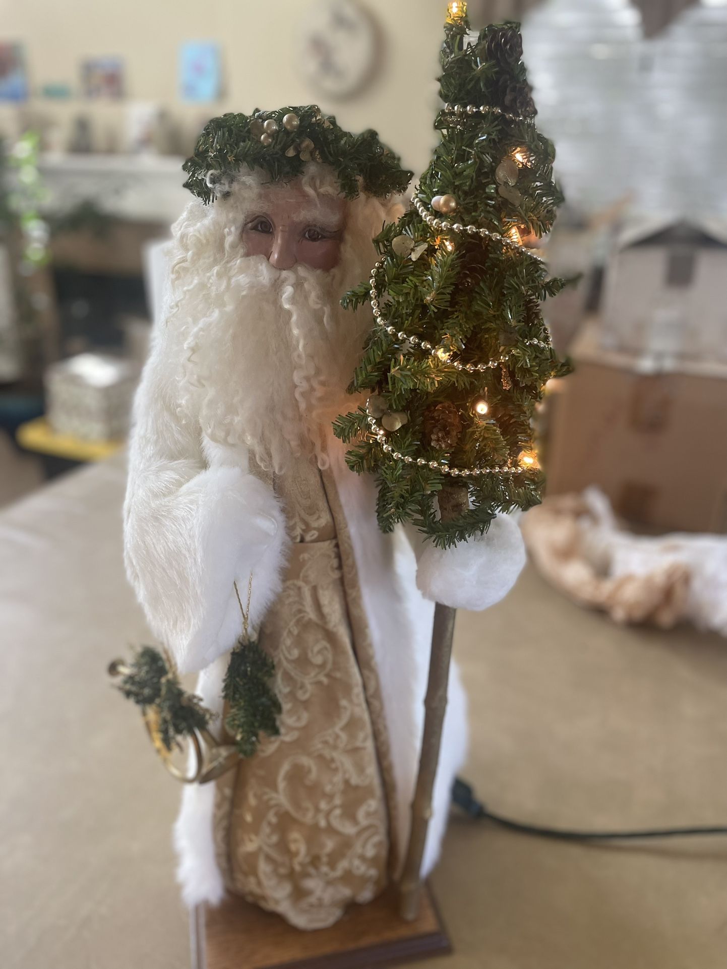 Santa Decoration With Light Up Tree