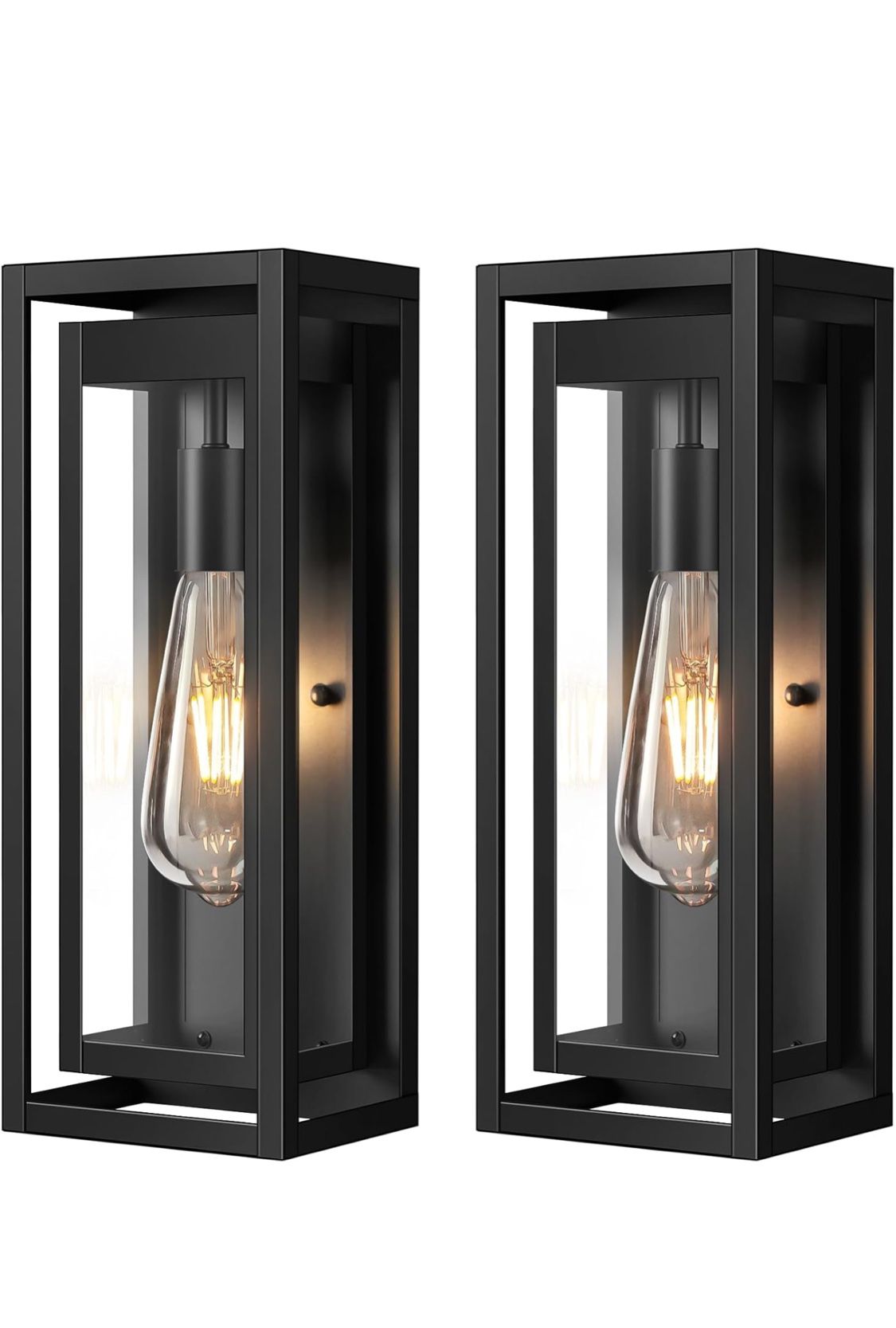 15" Large Outdoor Wall Lights, 2 Pack Matte Black Outdoor Sconces, Modern Waterproof Exterior Lighting Fixtures with Clear Glass Shade for Front Door,