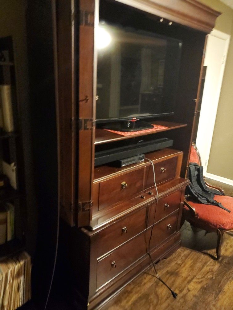 Entertainment Center With TV And Firestick and DVD Player 