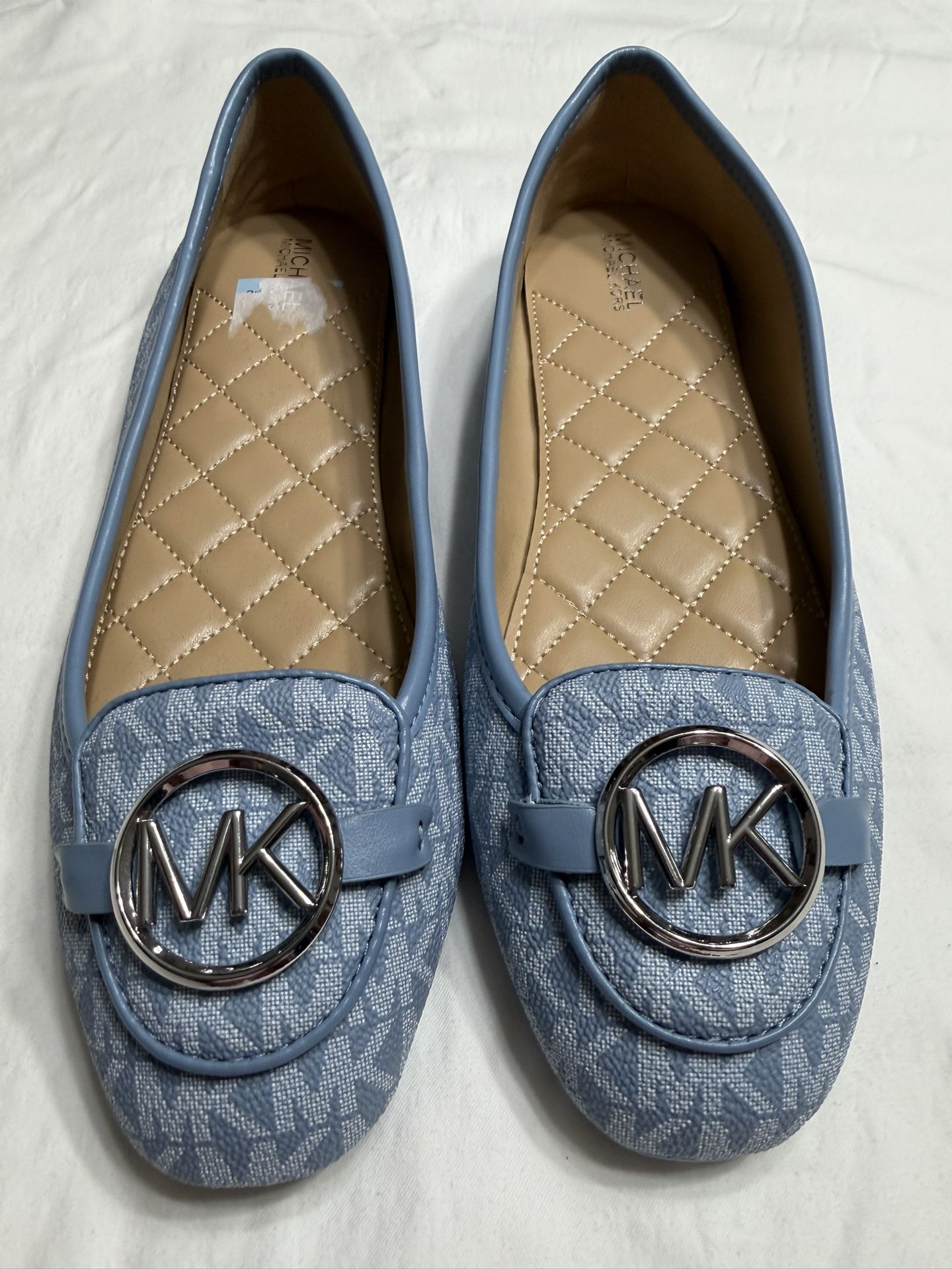 Michael Kors Lillie Moccasin Logo Flats Shoes Size 9.5 Light Blue Women New No Box 