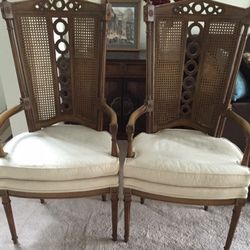 French Louis XVI Style Vintage Cane Back Armchairs