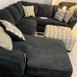 Dark Gray U Shape 3 Pieces Couch And Sofa With Chaise Fast Delivery