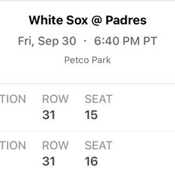 Padres Vs White Sox Friday Field Level! 2 Tickets For 60