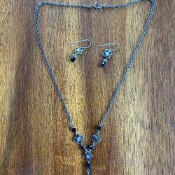 Dainty Oxidized Silver Necklace and Earring Set