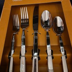 SILVERWARE: NEW 45-Piece Stainless Steel, Service for 8. Never Used; In Original Packaging [Sticker Price: $110]. Excellent Quality. Dishwasher Safe.