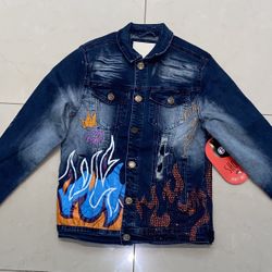 Original fables “holy hell” blue denim jacket size medium