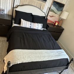 Full Size Metal Bed frame With Beige Headboard 