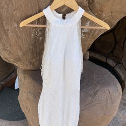 White XS Dress With Sequins And Beads