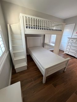 Pottery Barn BunkBed, Dresser and Vanity and 2 twin Mattress