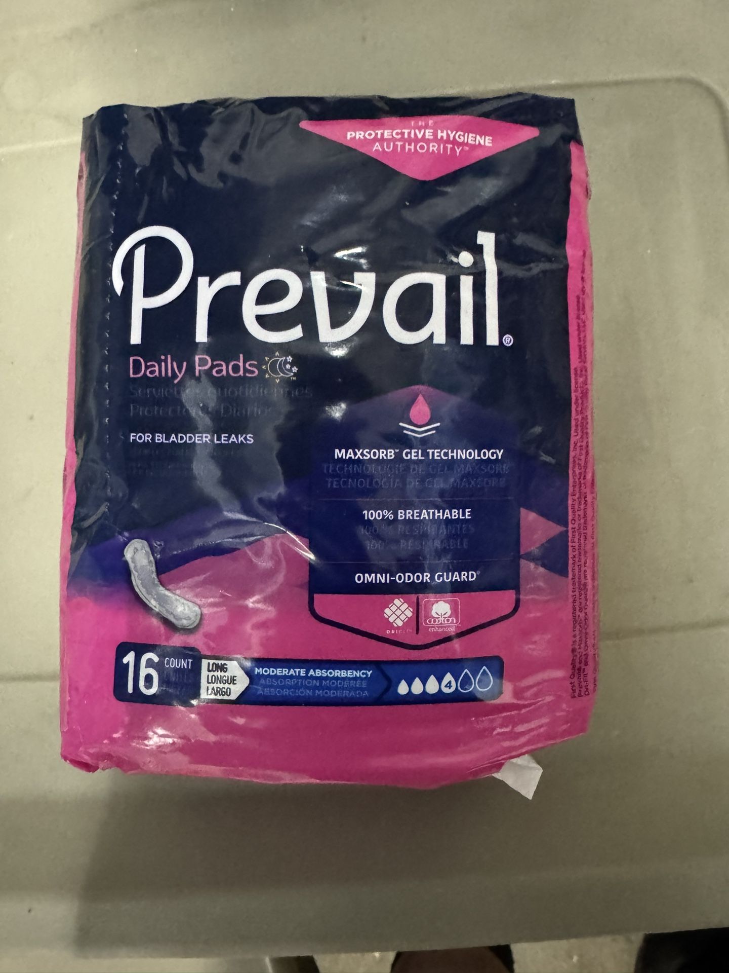 Prevail Daily Bladder Control Pads 16 Pack Long Size Moderate Absorbency