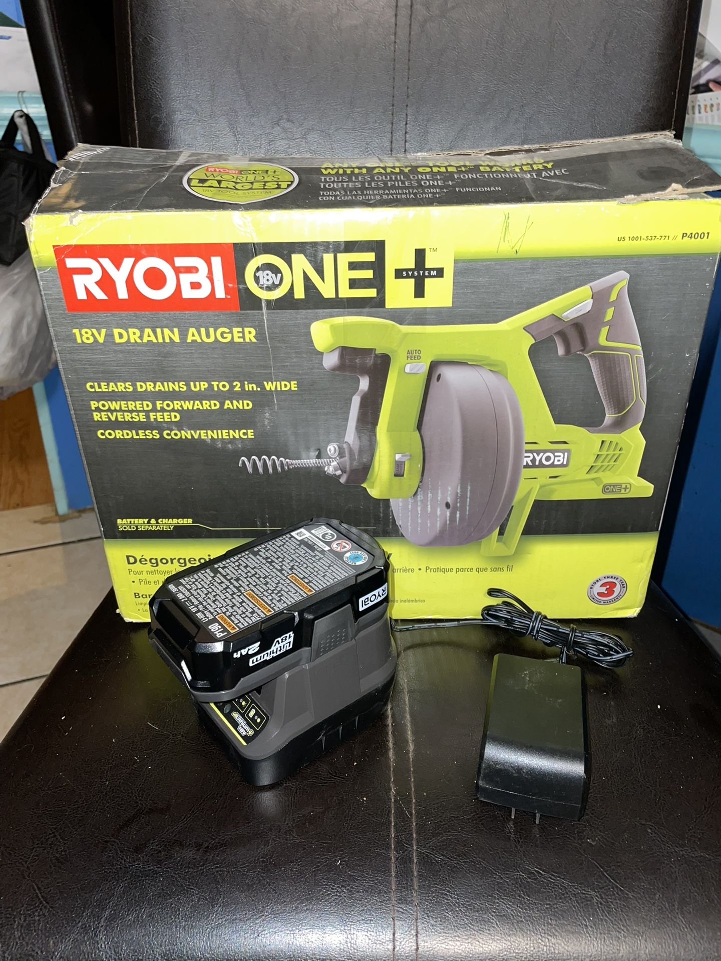 RYOBI ONE+ 18V Drain Auger Battery And Charger