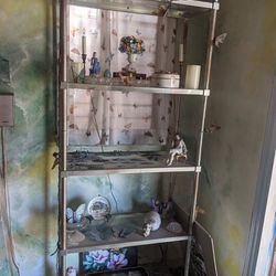 Glass shelf étagère - metal frame, midcentury modern