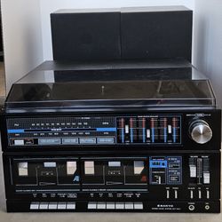 Vintage SANYO Stereo System GXT-140H Turn Table Cassette Radio W/ Speakers